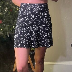 Reformation Black and White Floral Mini Skirt